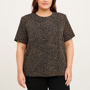 Reflections Animal Print Blouse Shoulder Pads Black Brown Size 24